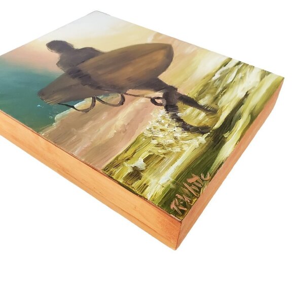 “Surfer“ Original oil painting on Cradled Wood Panel 8"w x 10"h x 1.5"d - Picture 9 of 10